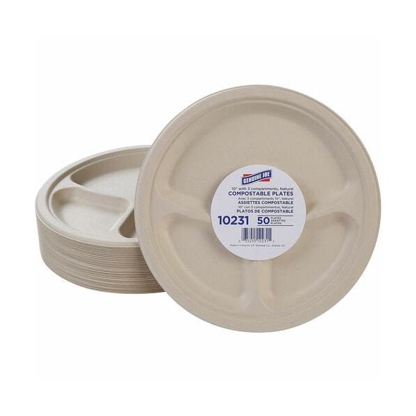 Genuine Joe Genuine Joe Plates, Compostable, 3-Comp, 10in, White, 50PK GJO10231 - main